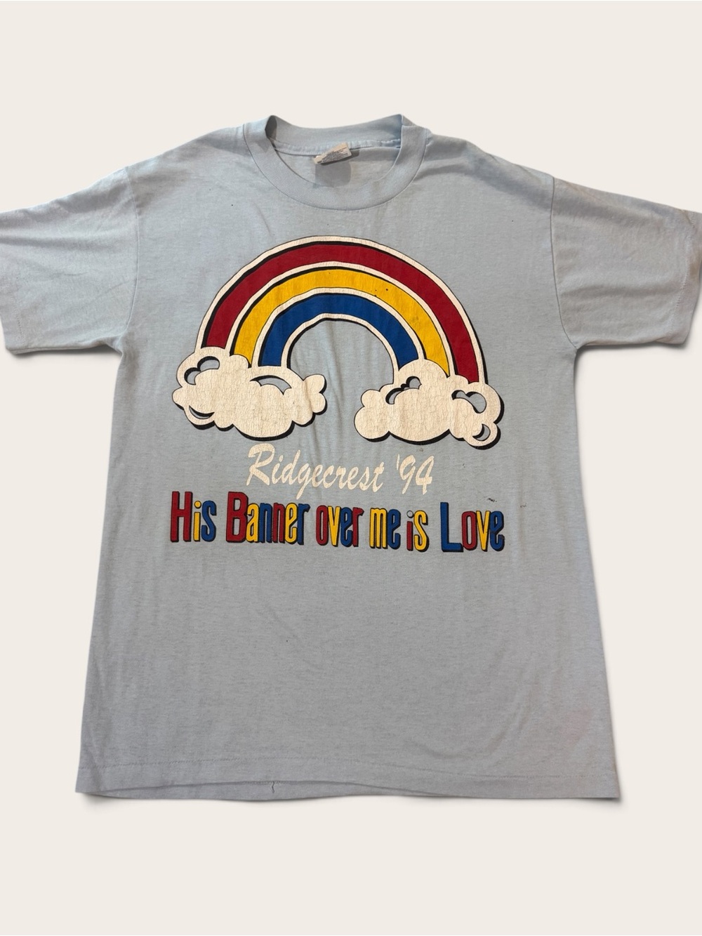 Vintage 90s Hanes Heavyweight Christian Rainbow T-Shirt Medium Ridgecrest 94